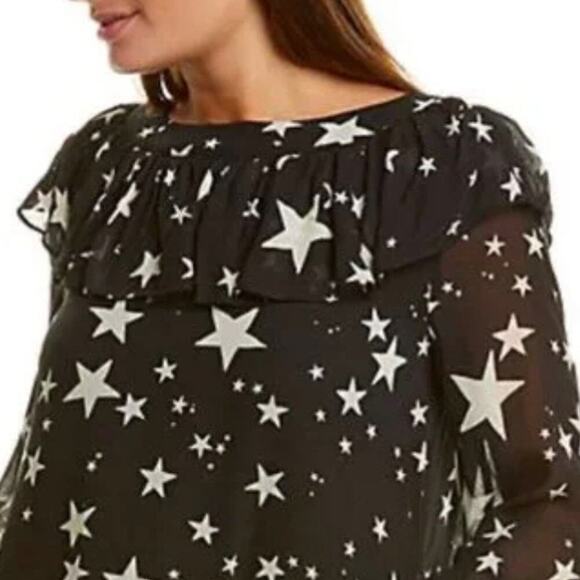 FARM RIO Stardust Blouse Sheer Ruffle Neck - Size S - Picture 2 of 9